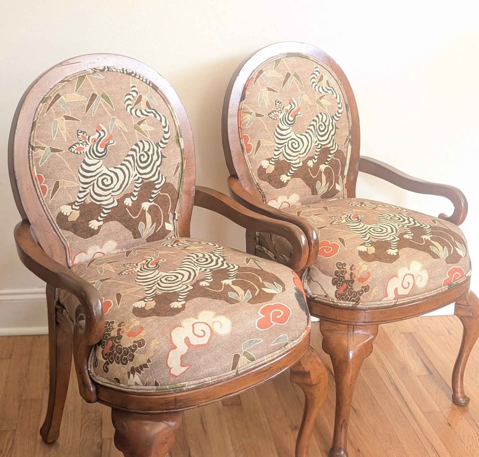 Tibetan Tiger Arm Chairs-Pair
